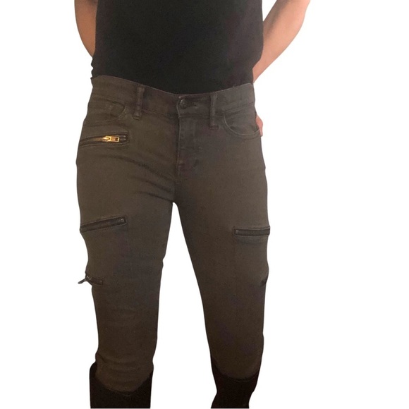 Madewell Moto Skinny Sz 26  Jeans 8” Low Rise Green Gray Zipper Pockets Edgy - Picture 3 of 10